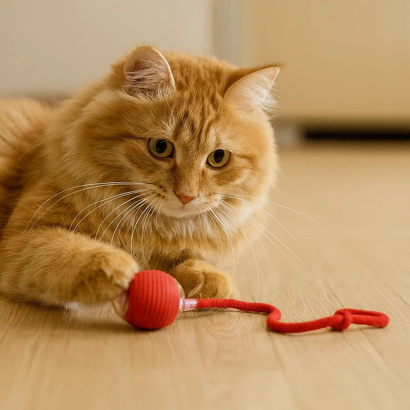 Pelota de juego interactiva con cola para gatos