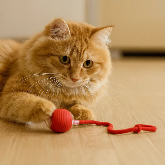 Pelota de juego interactiva con cola para gatos